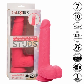 California Exotics - Rechargeable Rumbling and Thrusting Silicone Studs Realistic Dildo with Balls 9.5" (Pink)