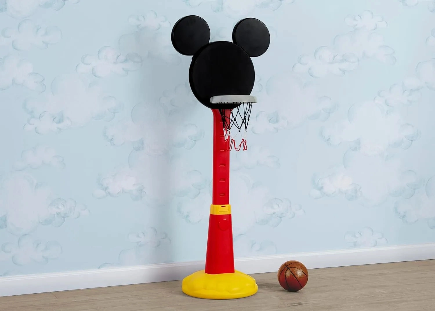 Disney Mickey Mouse Plastic Basketball Set - Includes Basketball Hoop, 1 Basketball and Ball Pump, Red/Black