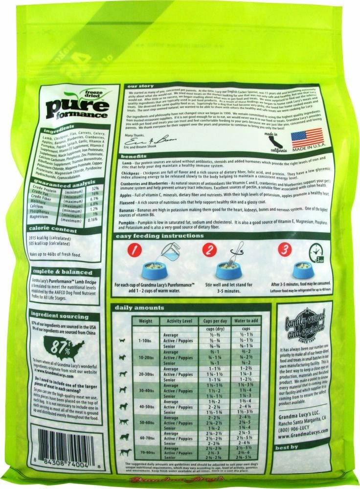 Grandma Lucy's Pureformance Lamb and Chickpea Freeze-Dried Grain-Free Dog Food