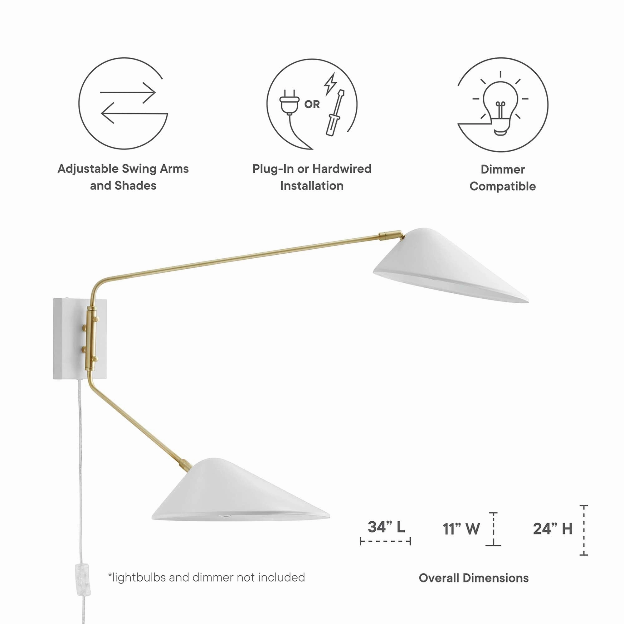 Journey 2-Light Swing Arm Wall Sconce by Modway