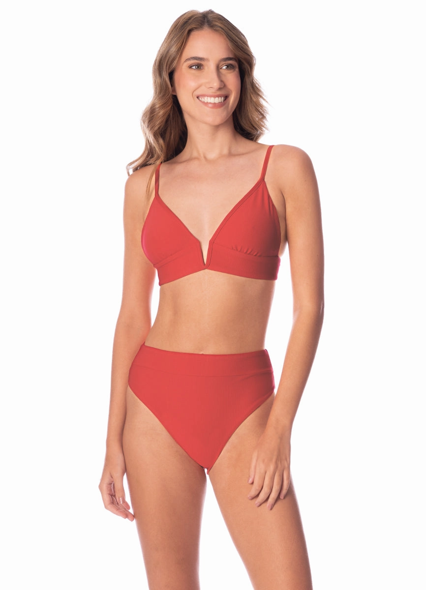 Maaji Red Camelia Suzy Q High Rise Classic Bikini Bottom