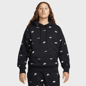 Nike Club Fleece  Allover Print Pullover Hoodie Black / White
