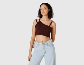 Nike Women's Sportswear Everyday Modern Asymmetric Crop Tank Earth / Plum Eclipse