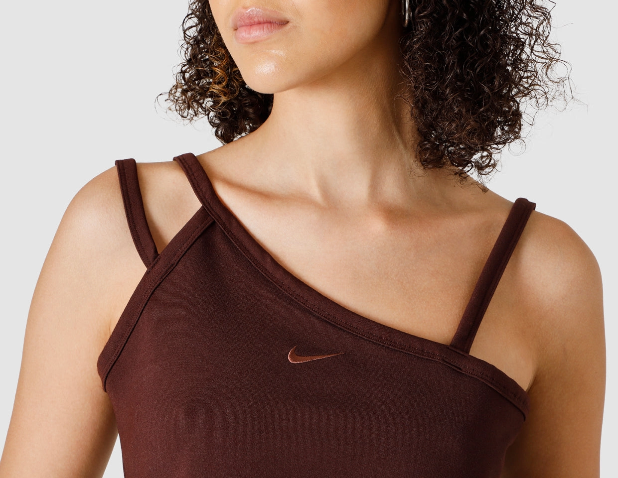 Nike Women's Sportswear Everyday Modern Asymmetric Crop Tank Earth / Plum Eclipse