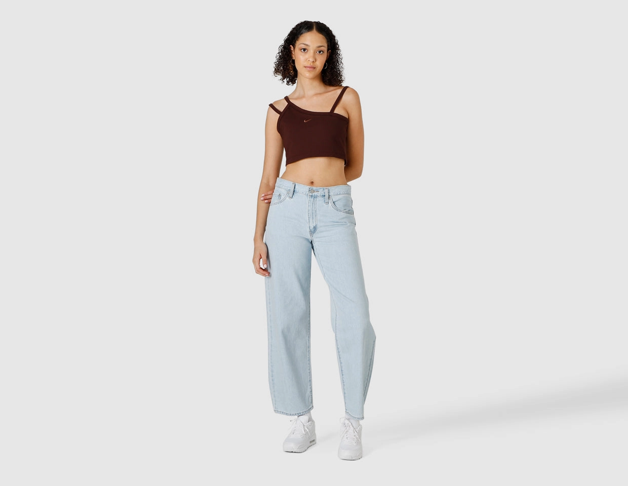 Nike Women's Sportswear Everyday Modern Asymmetric Crop Tank Earth / Plum Eclipse