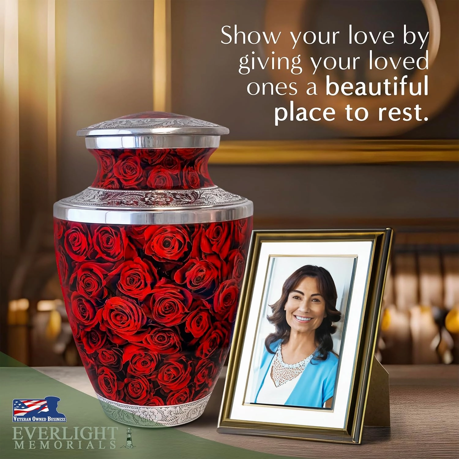 Red Roses Cremation Urn for Human Ashes – A Loving Tribute for an Adult Female – Memorial Urn for Mother, Daughter, Sister, or Wife – A Place for Her Memory to Bloom Every Day