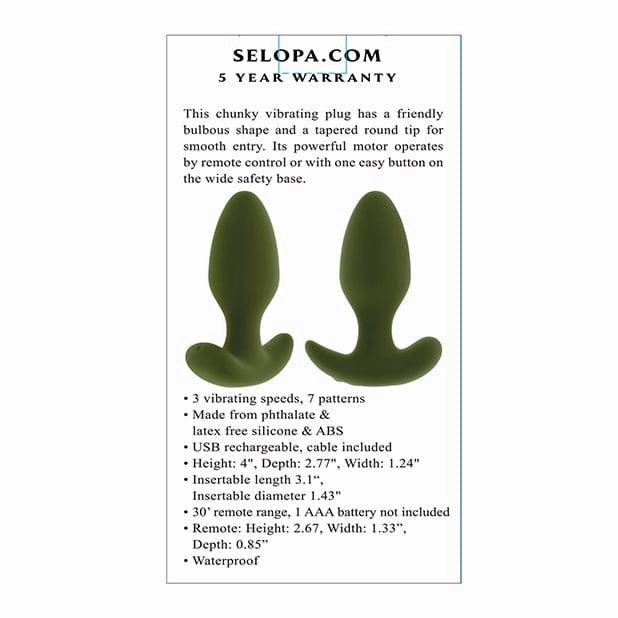 Selopa - The Colonel Remote Control Anal Plug (Green)