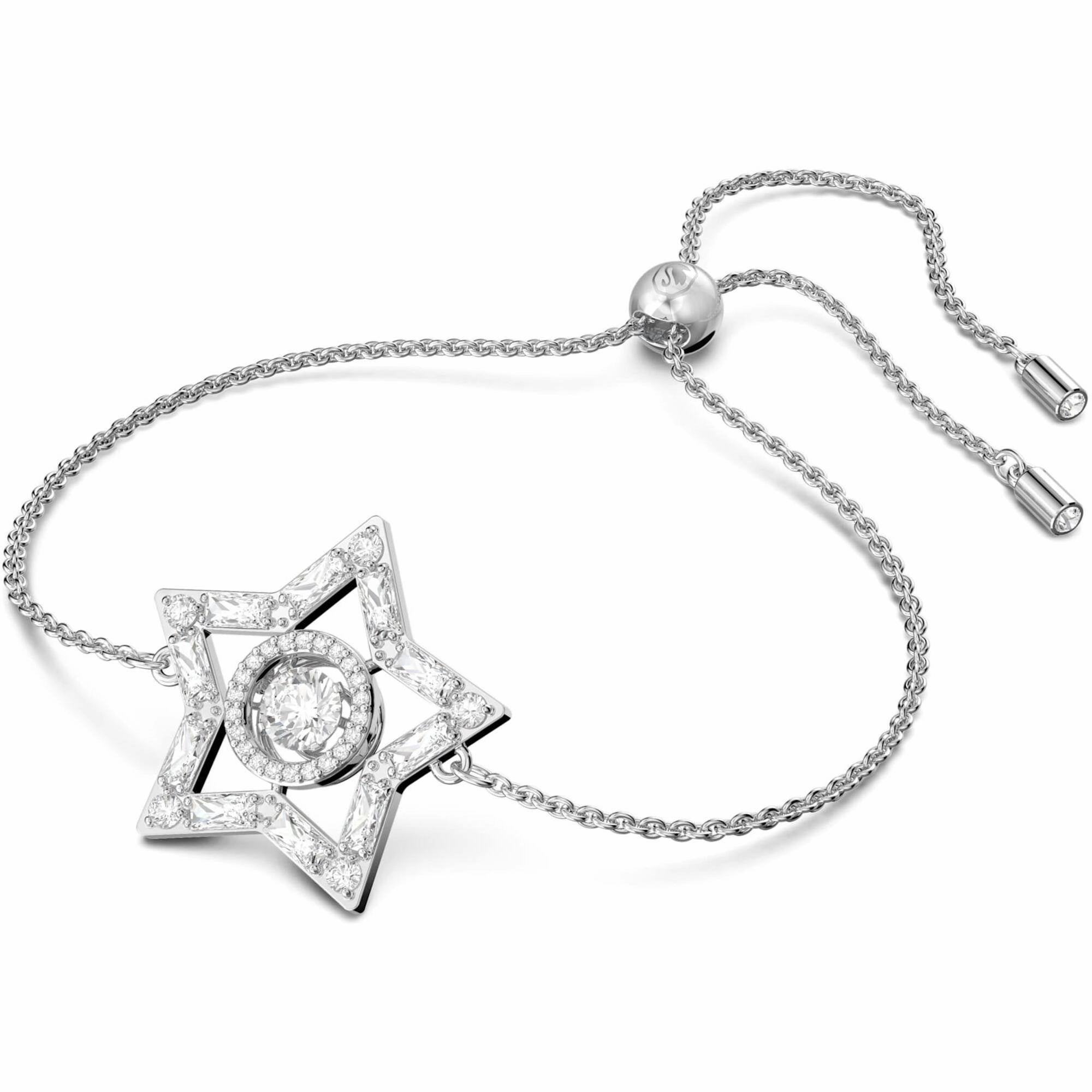 Swarovski Women's Bracelet - Stella Rhodium Plated White Crystals Star | 5617881