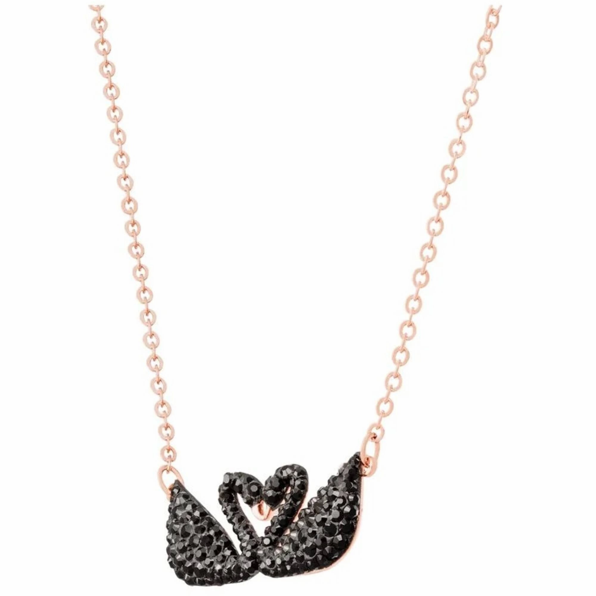 Swarovski Women's Necklace - Iconic Swan Double Black Crystal Rose Gold | 5296468