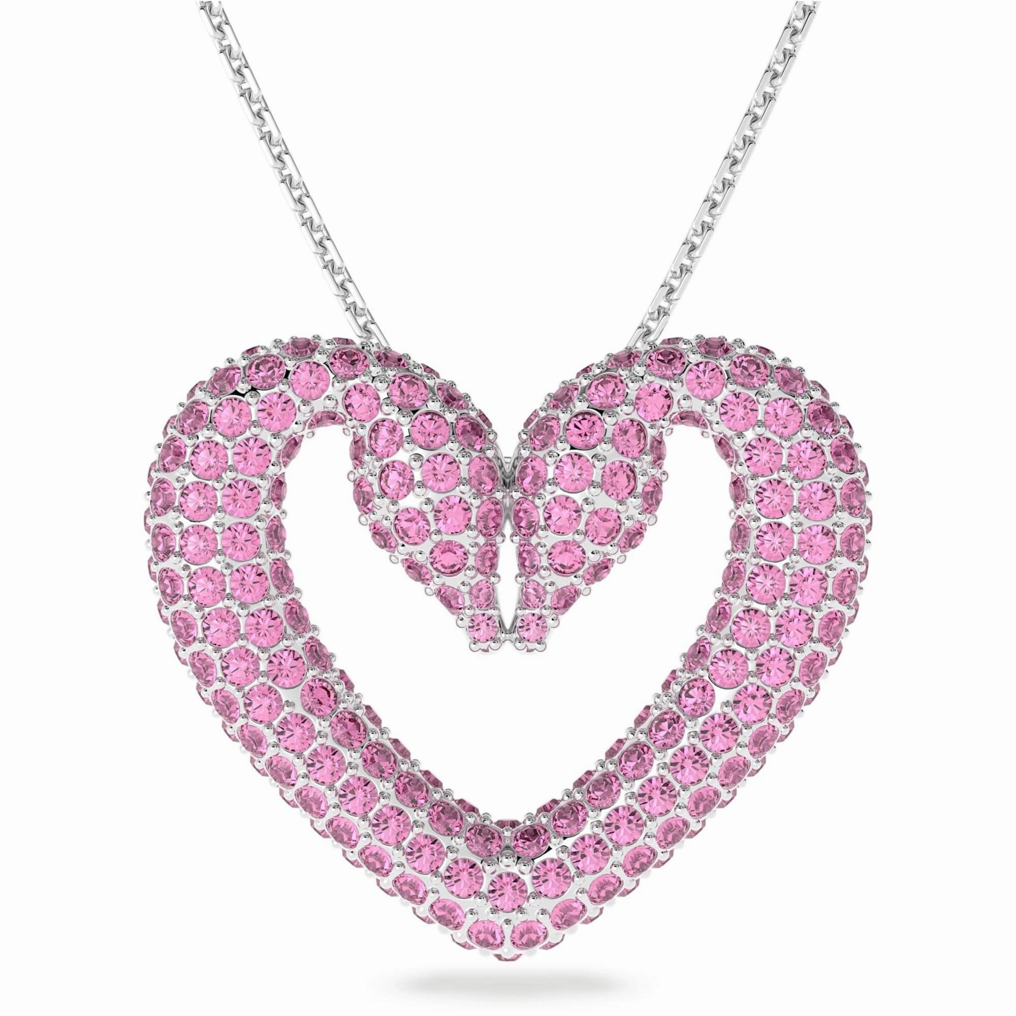 Swarovski Women's Pendant Necklace - Una Pink Crystal Rhodium Plated Large | 5631931