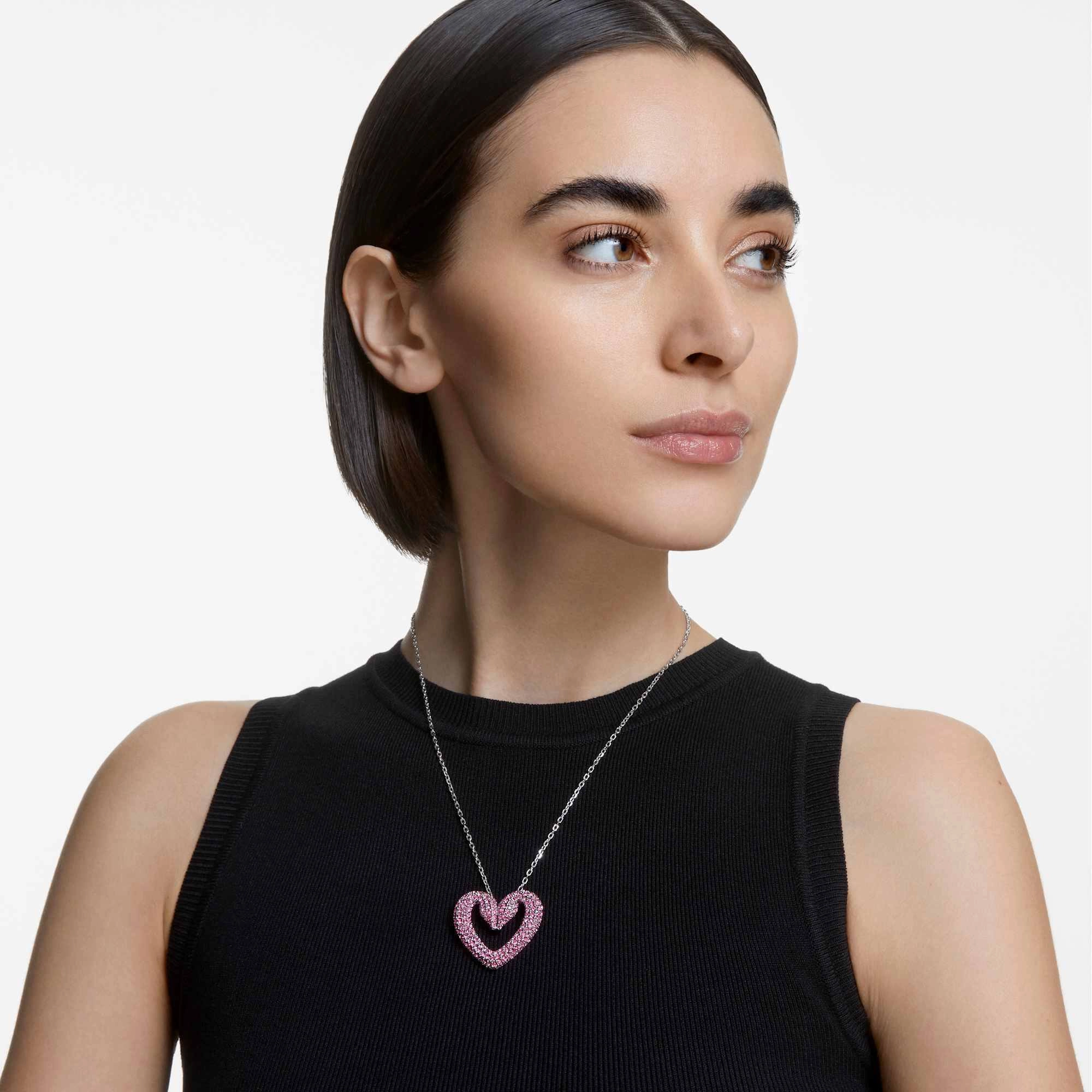 Swarovski Women's Pendant Necklace - Una Pink Crystal Rhodium Plated Large | 5631931