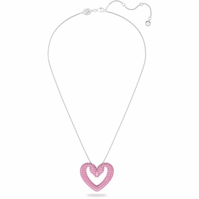 Swarovski Women's Pendant Necklace - Una Pink Crystal Rhodium Plated Large | 5631931